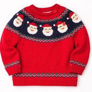 Toddler 2T red Santa Claus Fair Isle Christmas Sweater Fleece Lined Holiday Knit